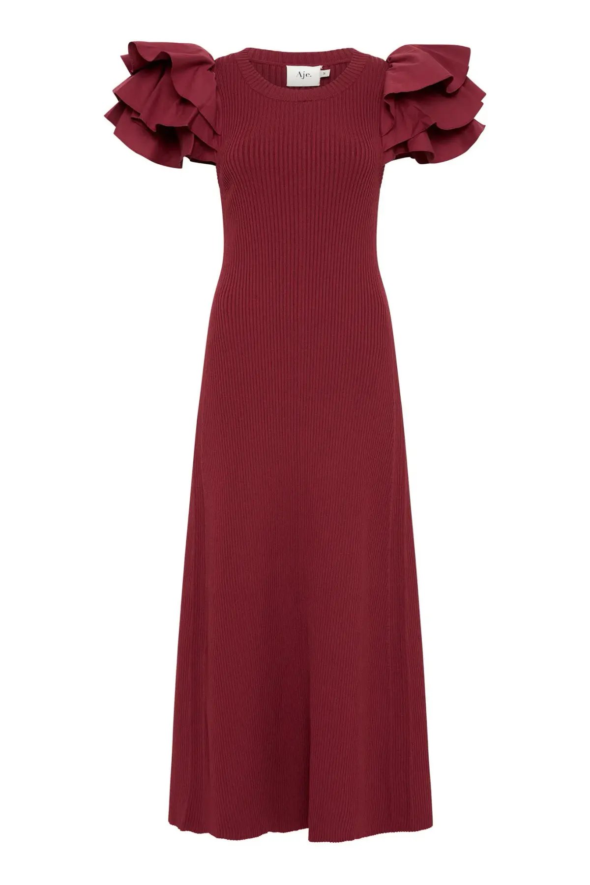 Aje Questa Puff Midi Dress Burgundy Size 6 photo 4