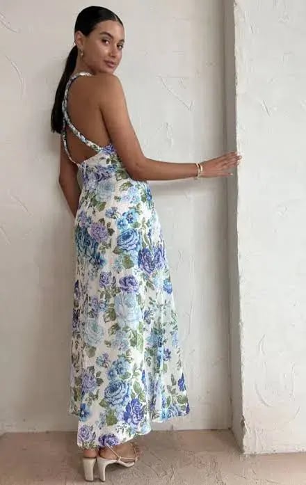 Kate Ford Mojave Braided Dress Belita Blue Floral Size AU 10 photo 6