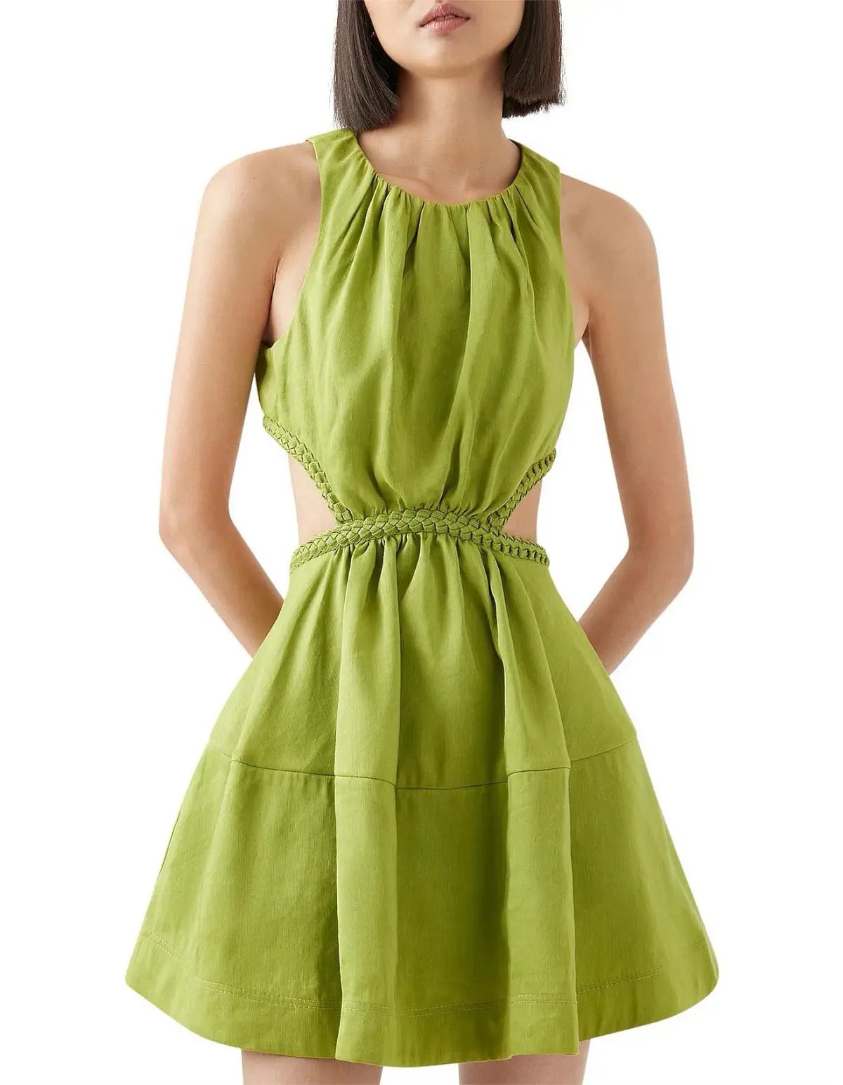 Aje Voyage Braided Cut Out Mini Dress Verdant Green Size 8 photo 2