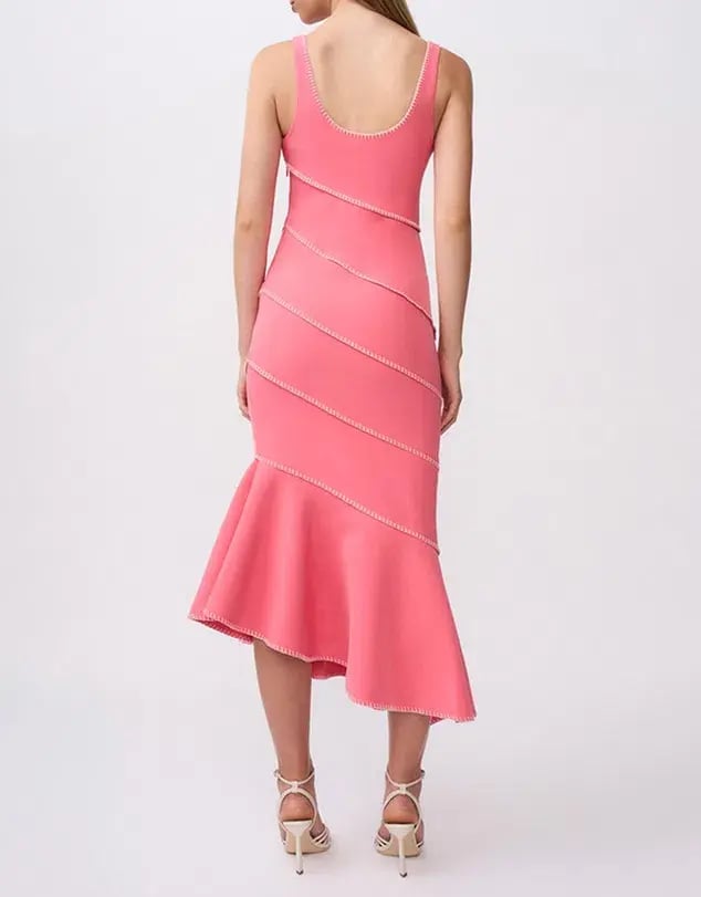 By Johnny Sylvia Spiral Midi Dress Ivory Pink Size 10 photo 3