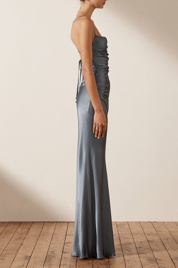 Shona Joy La Lune Backless Ruched Maxi Smoke Blue photo 2