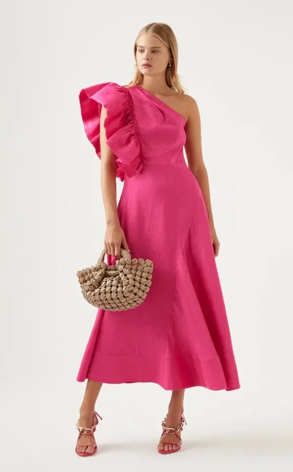 Aje Bonjour Asymmetric Midi Dress Fuchsia Size 16 photo 2