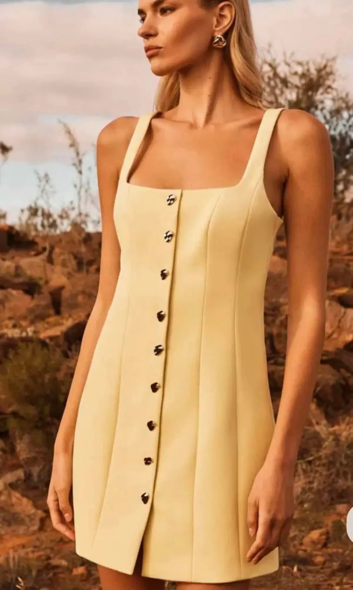 Forever New Penny Button Down Mini Dress Yellow Size 14 photo 4