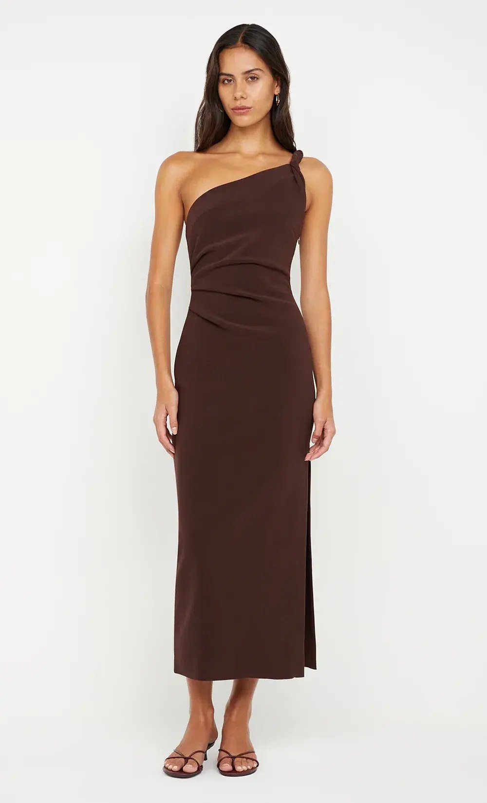 Bec & Bridge Ariven Asym Midi Dress Dark Chocolate Size 12 photo 3