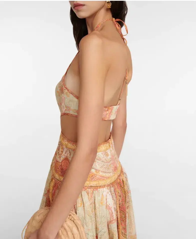 Zimmermann Anneke Cutout Paisley Linen Maxi Dress Orange Print Size 2 / AU 12 photo 4