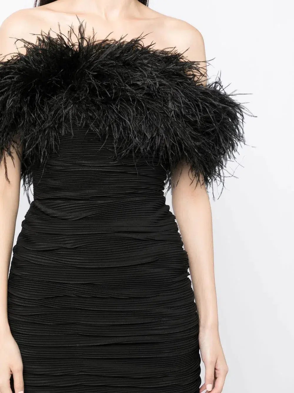 Rachel Gilbert Zion Feather Trim Ruched Gown Black Size 10 photo 2