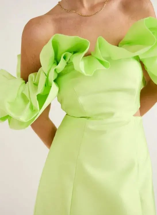 Alemais Suzi Off Shoulder Mini Dress in Chartreuse  Green Size AU 8 photo 3