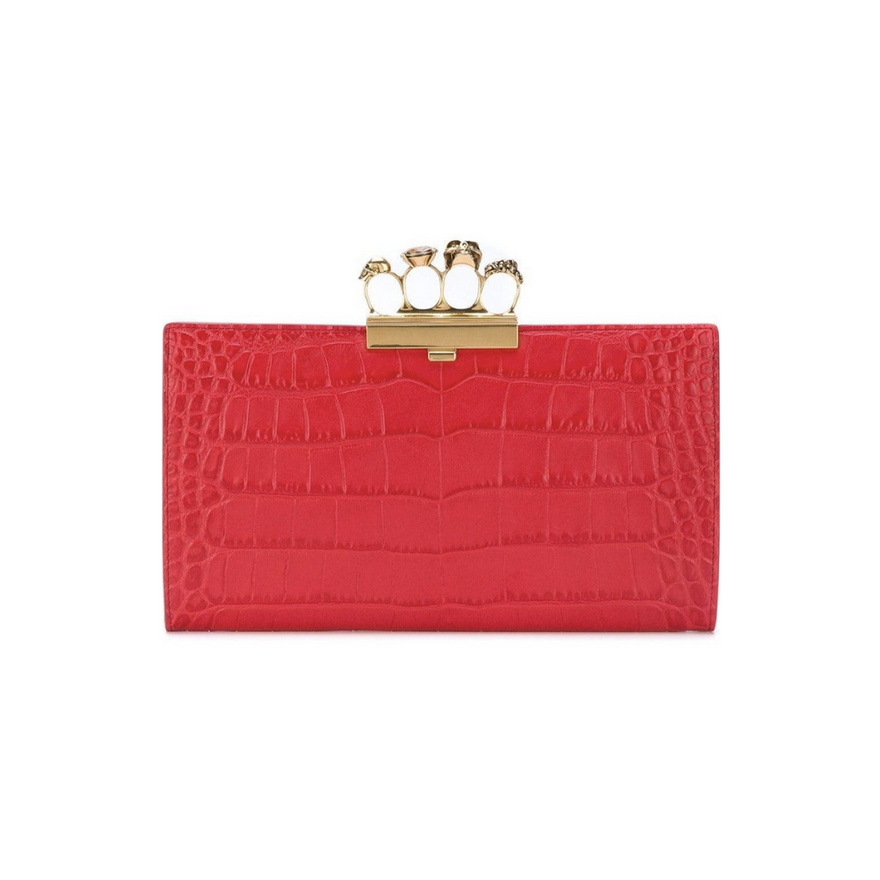 Alexander McQueen Knuckle Crocodile Clutch (red) photo 3