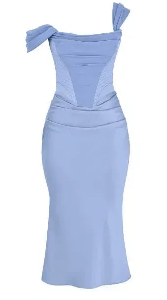 House of CB Natalya Sky Satin Corset Midi Dress Blue Size AU 6 photo 4
