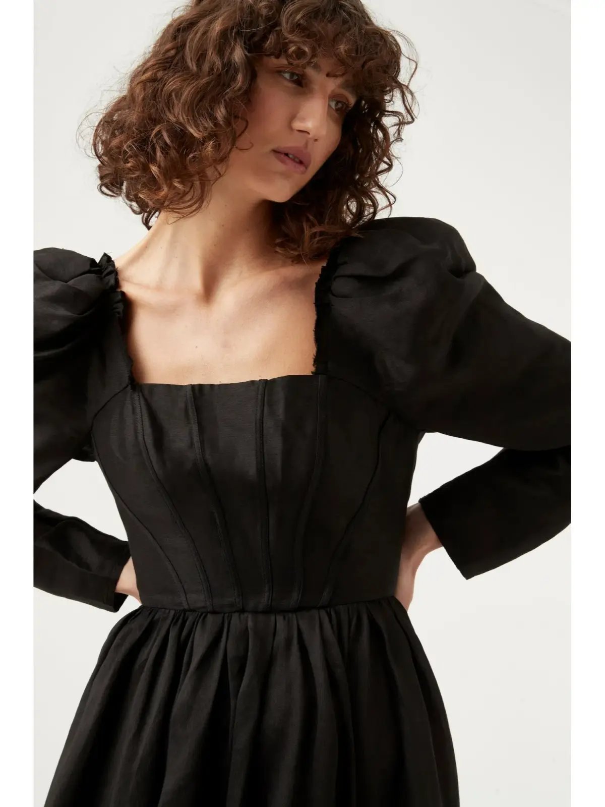 Aje Fleur Corset Long Sleeve Mini Dress in Black Size AU 8 photo 3