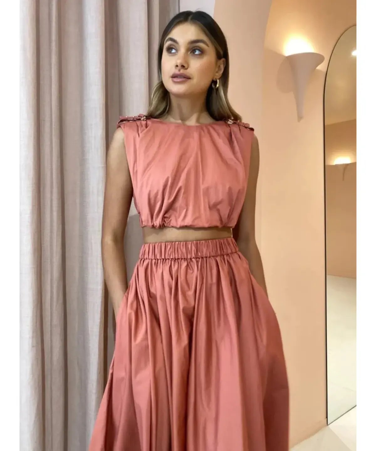 Acler Landon Top And Midi Skirt Set Terracotta Size AU 10 photo 3