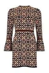 Nine Lives Bazaar Mitzy Knit Dress Deco Mini Gold & Black Size S/M  / AU 8 photo 3