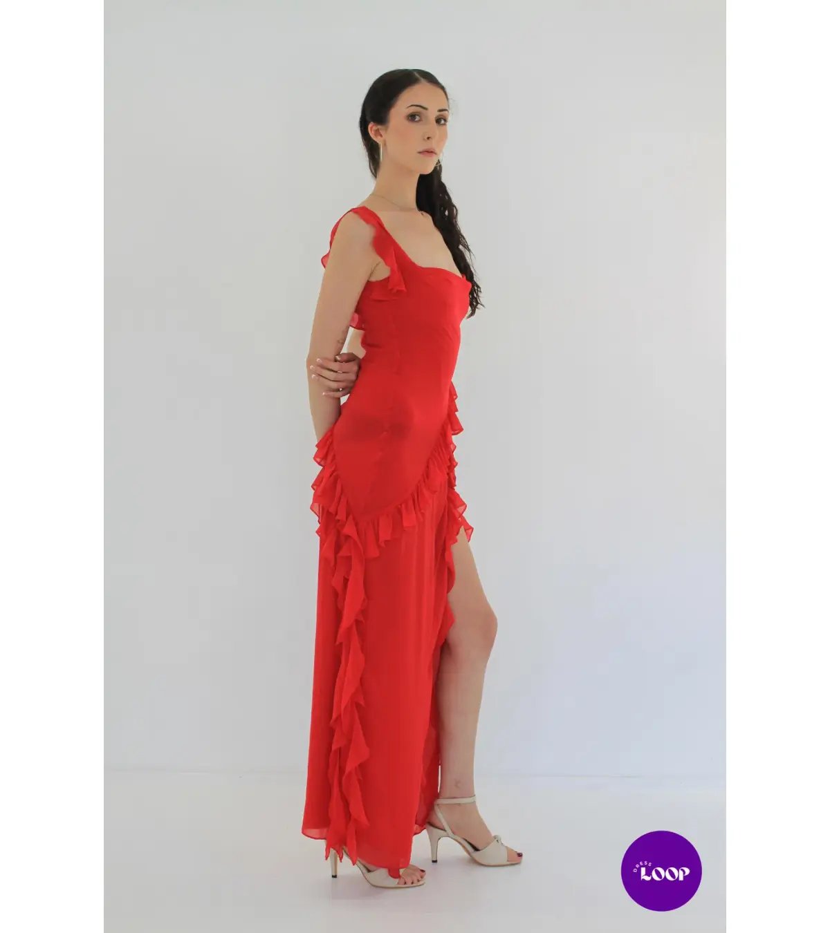 HOUSE OF CB  Ariela Cherry Ruffle Maxi Dress Size S photo 4