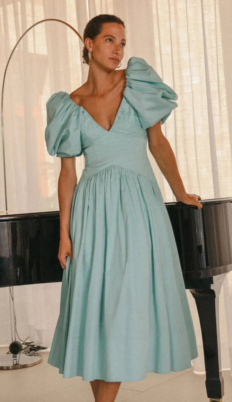 Aje Gabrielle Plunge Midi Dress Spearmint Blue Size 8 photo 4