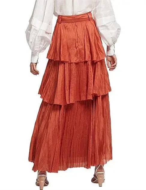 Aje Unfold Tiered Maxi Skirt Rust Size 8 photo 3