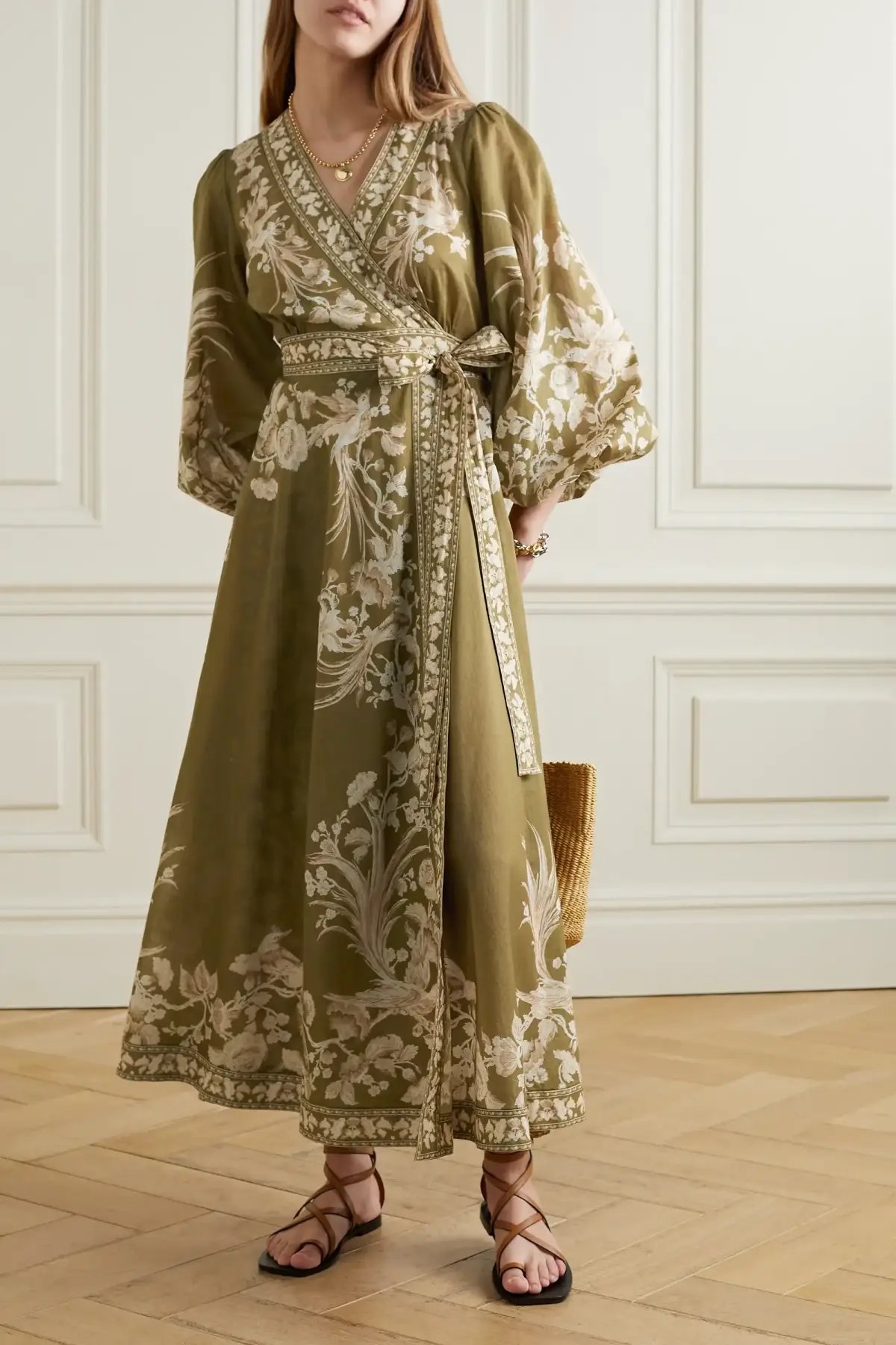 Zimmermann Anneke Avian print Cotton Voile Wrap Dress Brown Size 12 photo 3