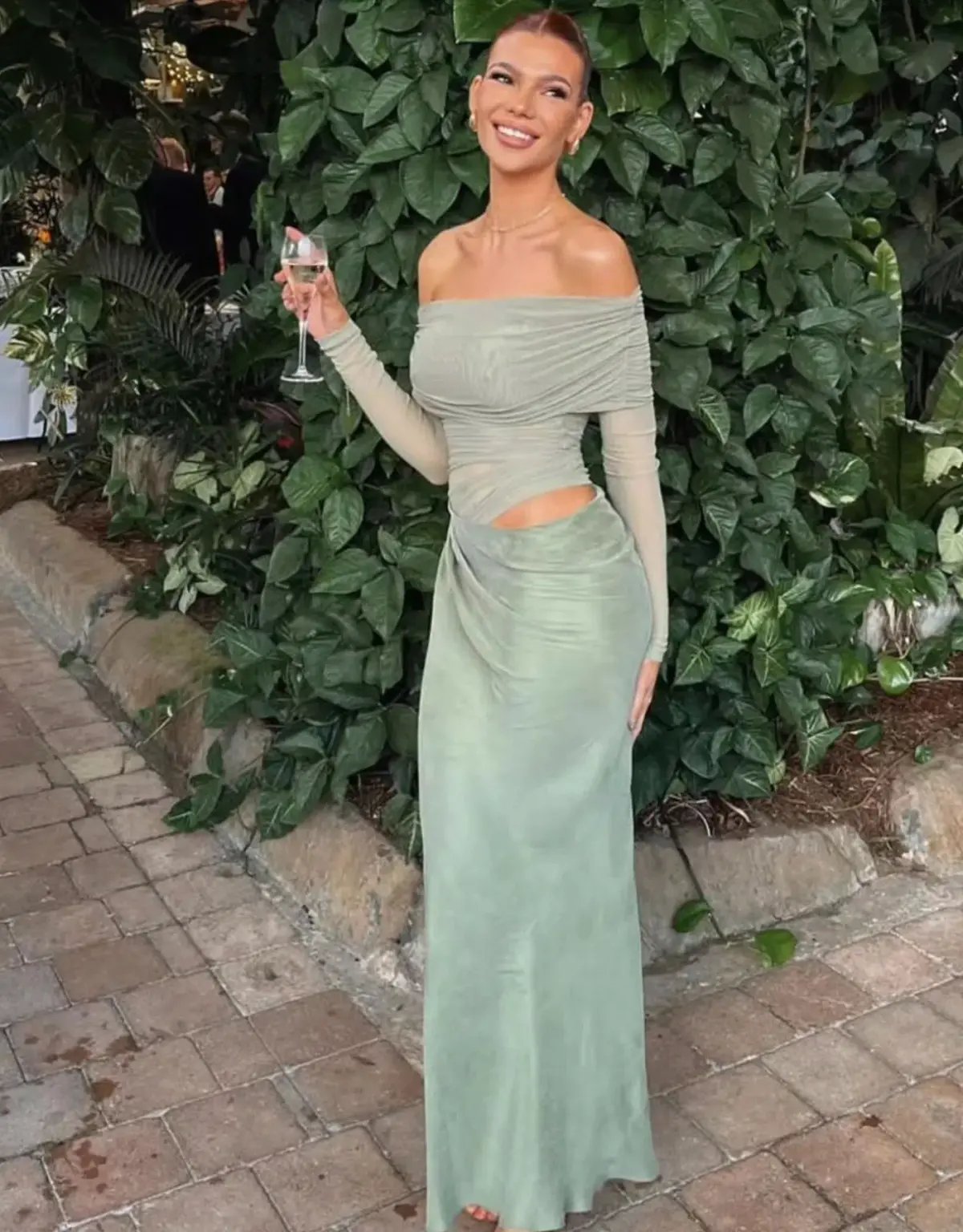 Benni Yasmin Off Shoulder Maxi Dress Pistachio Green Size 10 photo 8