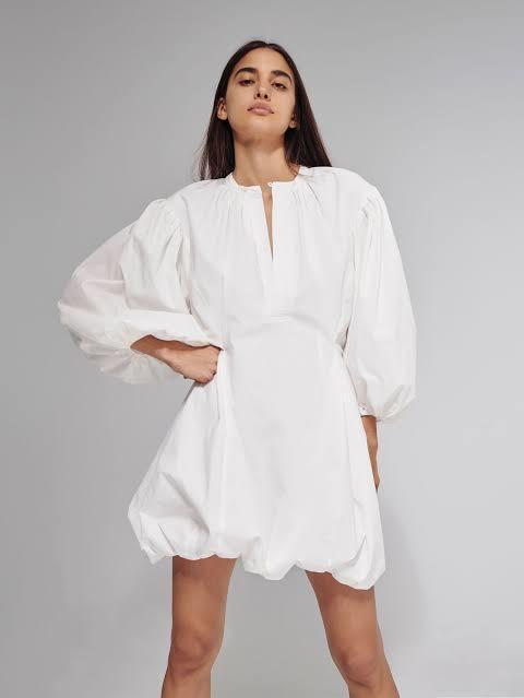 Bassike Gathered Balloon Dress White Size 10 photo 3