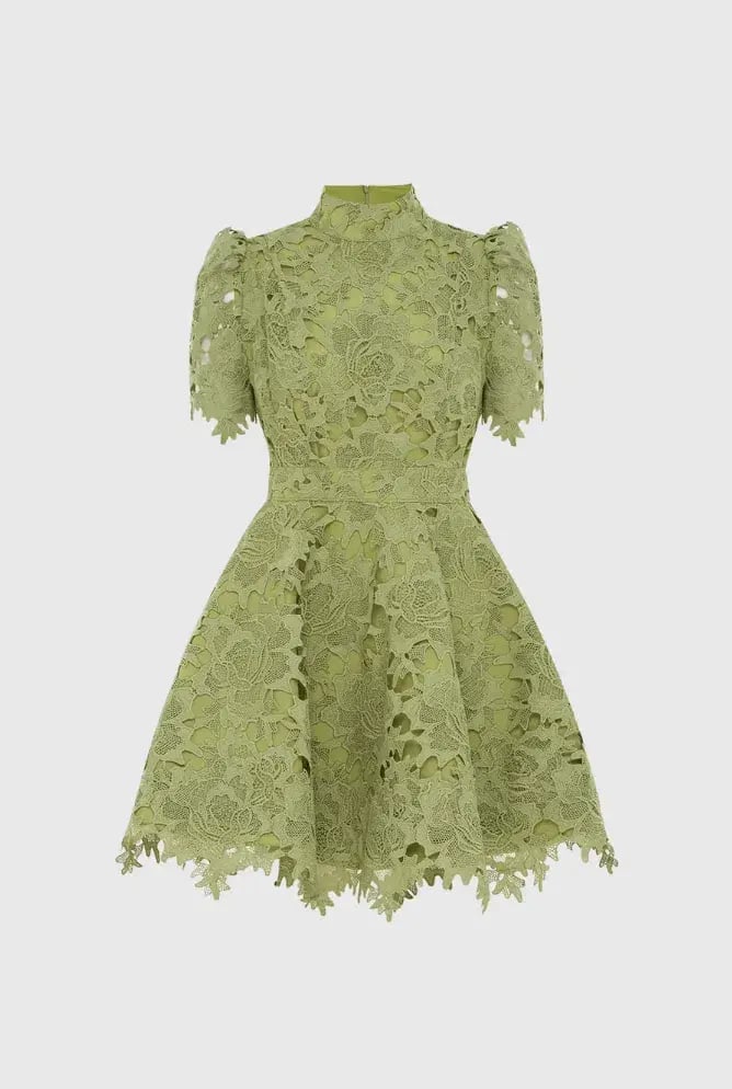 Leo Lin Elise Lace Short Sleeve Mini Dress in Olive Size AU 12 photo 6