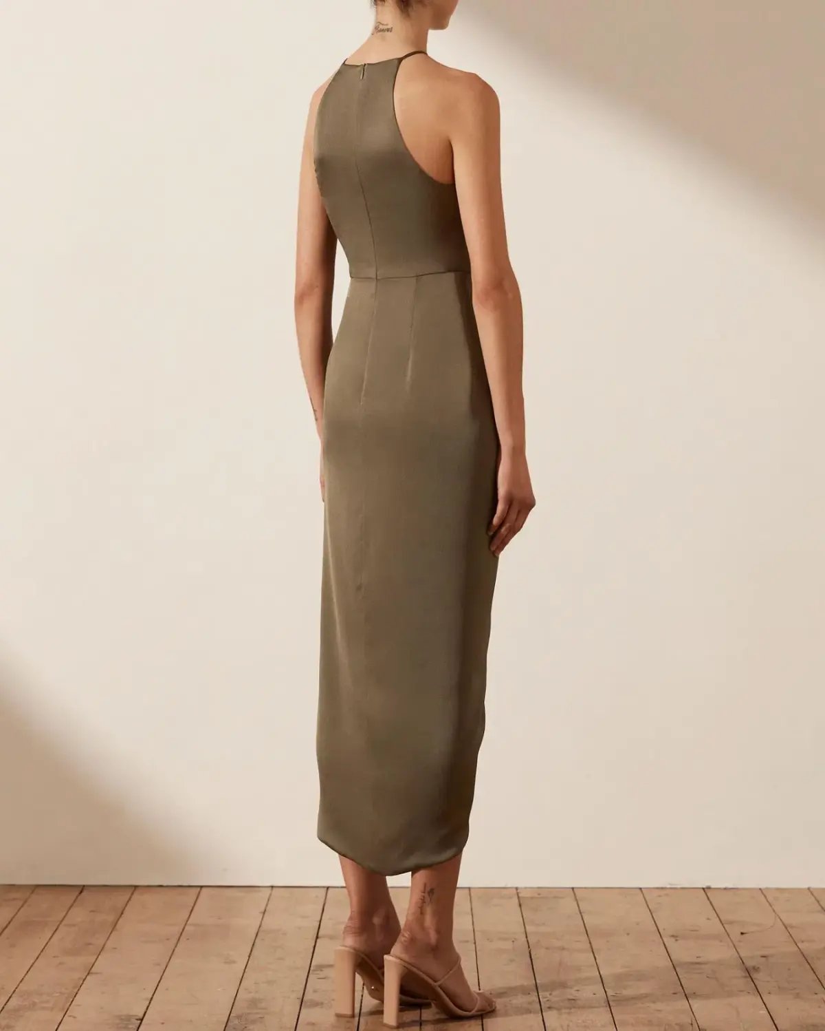 Shona Joy Luxe Tie Front Sleeveless Midi Dress Pine Valley Size 6 photo 3