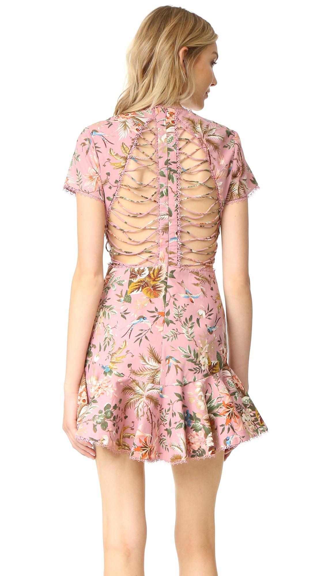 Zimmermann Tropicale Lattice Mini Dress Pink Floral Size 6 photo 3