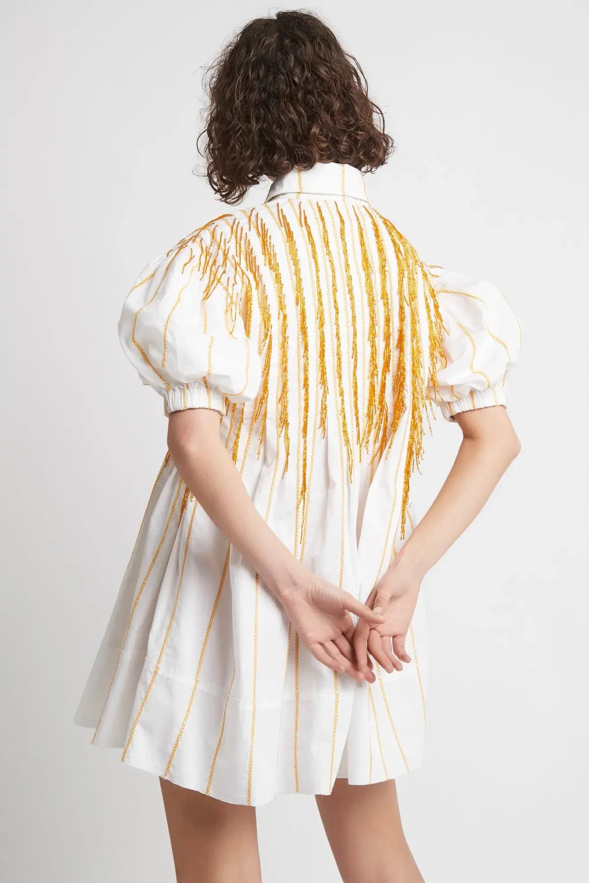 Aje Collective Beaded Mini Dress Ivory/Marigold Size 8 photo 3