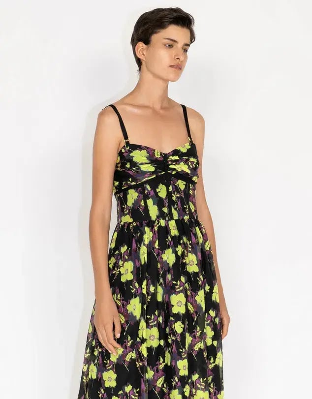 Cue Neon Rose Ruched Bodice Midi Dress Floral Size 8 photo 2