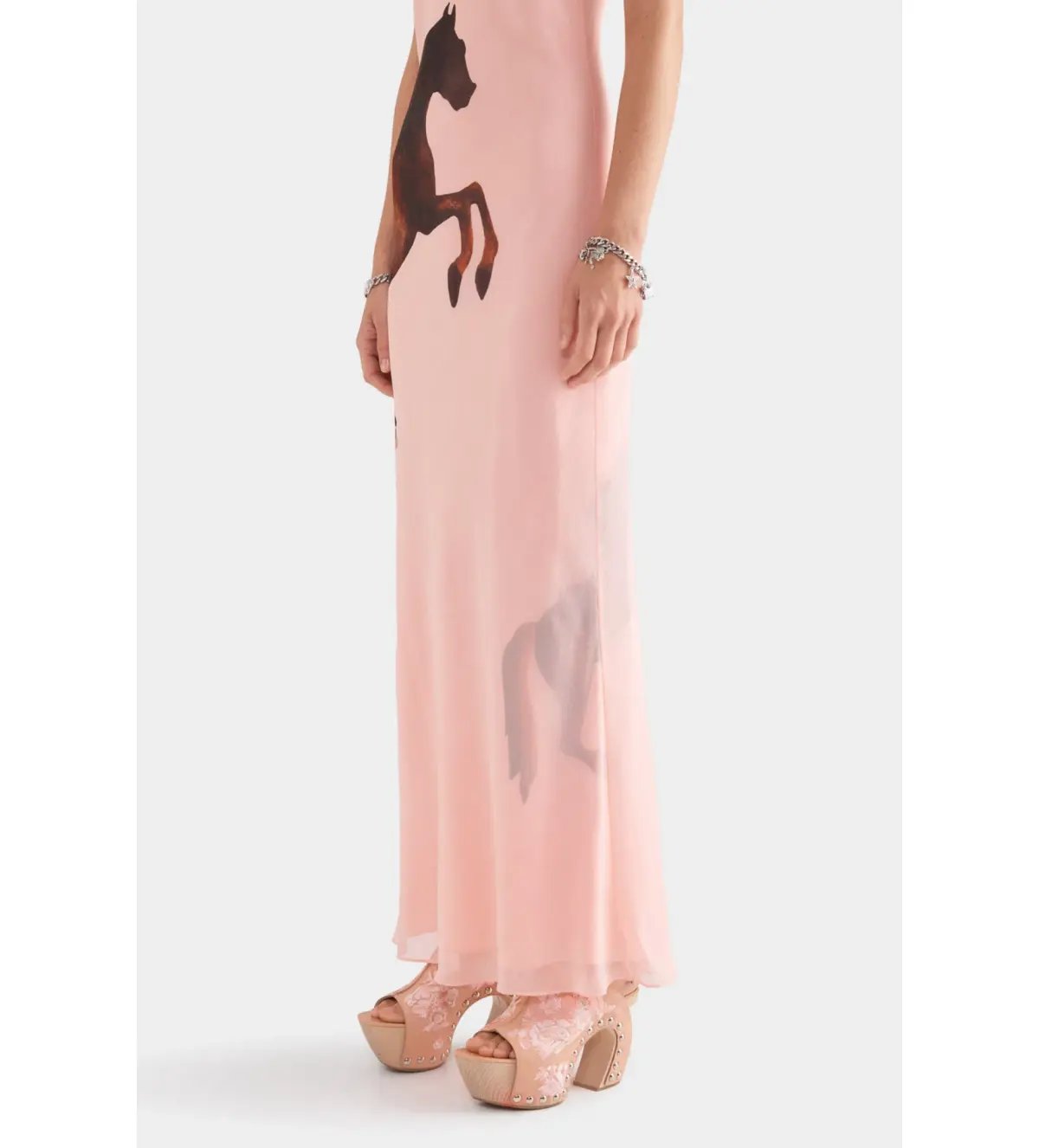 Venroy Layered Silk Slip Maxi Dress Pink Horse Stamp Size XS Au 6 photo 2