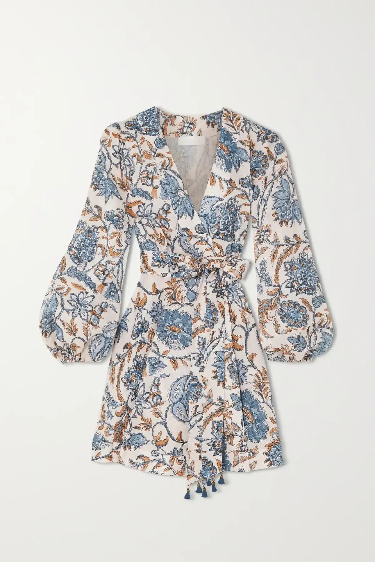 Zimmermann Vitali Floral-print Linen Wrap Dress Cornflower Floral Size 1/Au 10 photo 3