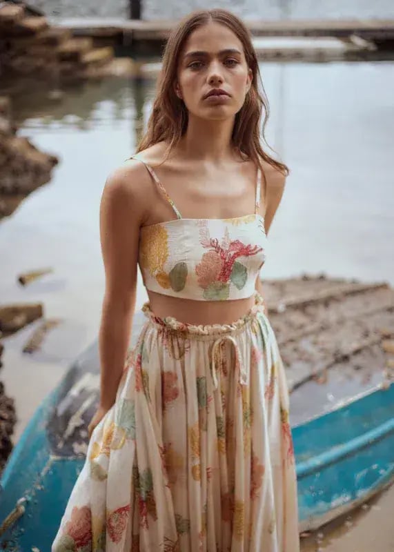 ROOH Collective Summer Crop and Maxi Skirt Set in La Mer Print Size S / AU 8 photo 5