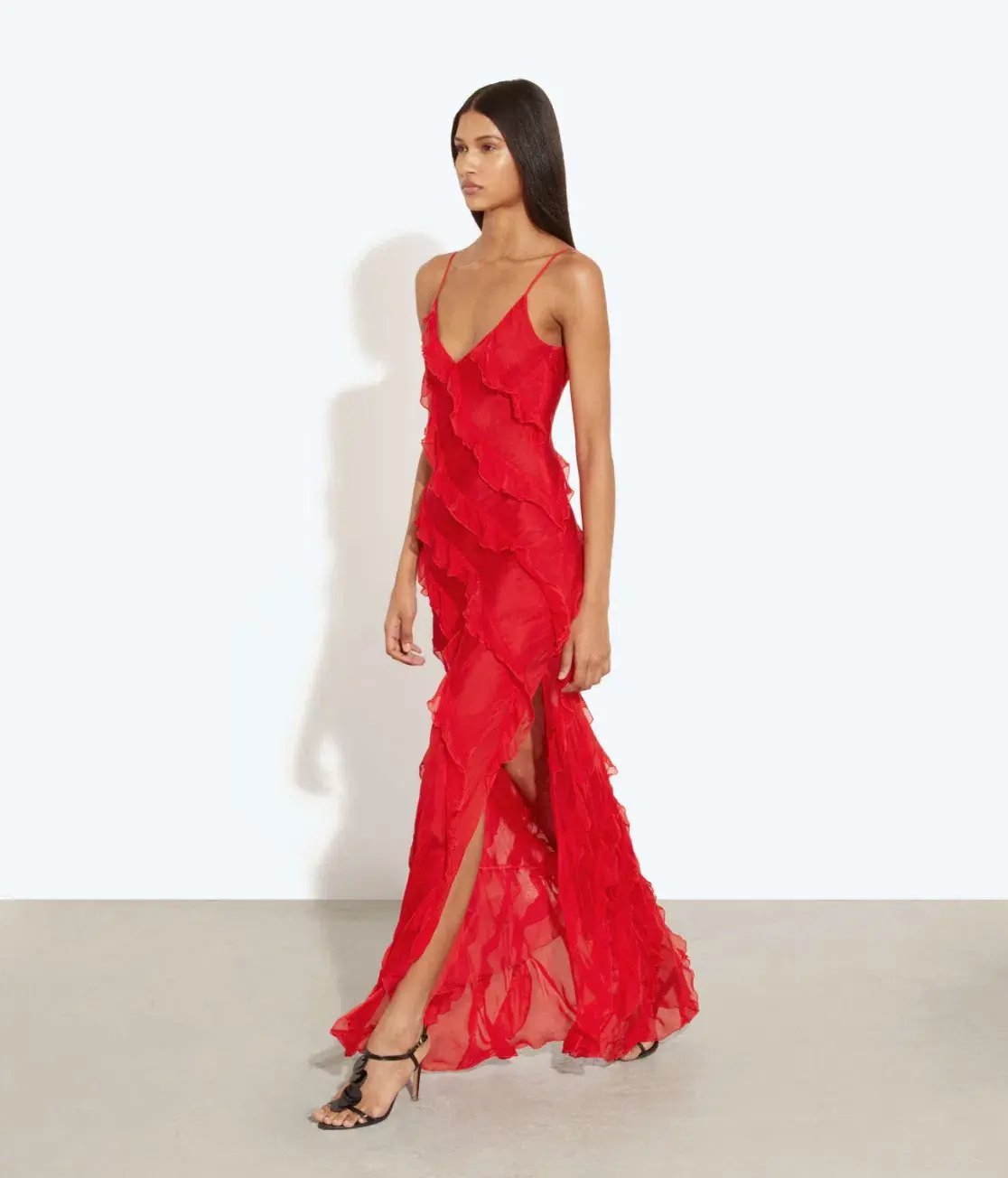 Rat & Boa Cecelia Ruffle Maxi Dress Red Size L /Au 12 photo 3