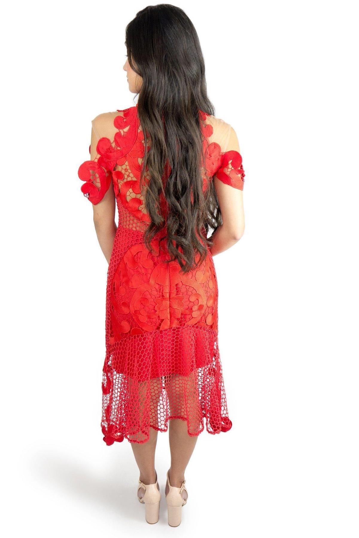 Thurley Red Midi Lace Dress 6 photo 2