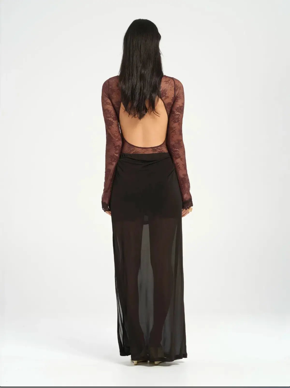 BENNI Oskar Maxi Lace Dress Brown Size 8 photo 2