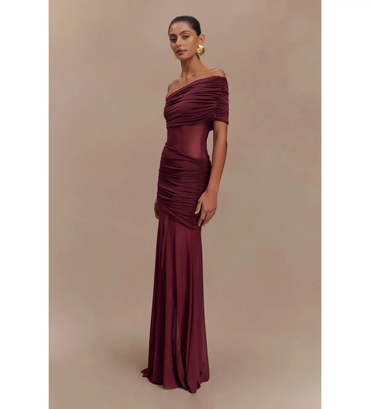 Meshki Dallas One Shoulder Mesh Maxi Dress Burgundy Size 8 photo 2