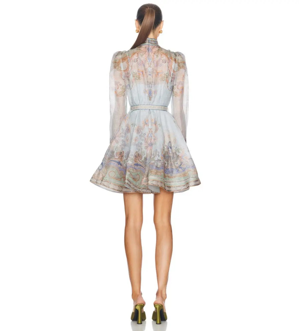 Zimmermann The Eden Belted Mini Dress in Blue Paisley Size 1/Au 10 photo 2