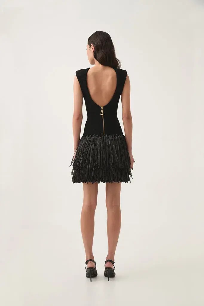 Aje Rushes Raffia Knit Mini Dress Black Size L/Au 12 photo 3