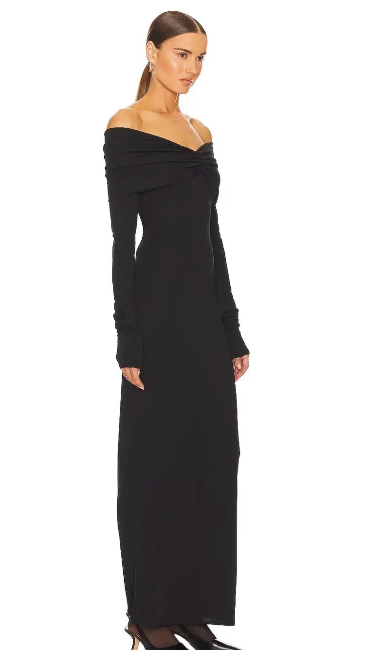 Helsa Matte Jersey Off Shoulder Maxi Dress Black Size 8 photo 4
