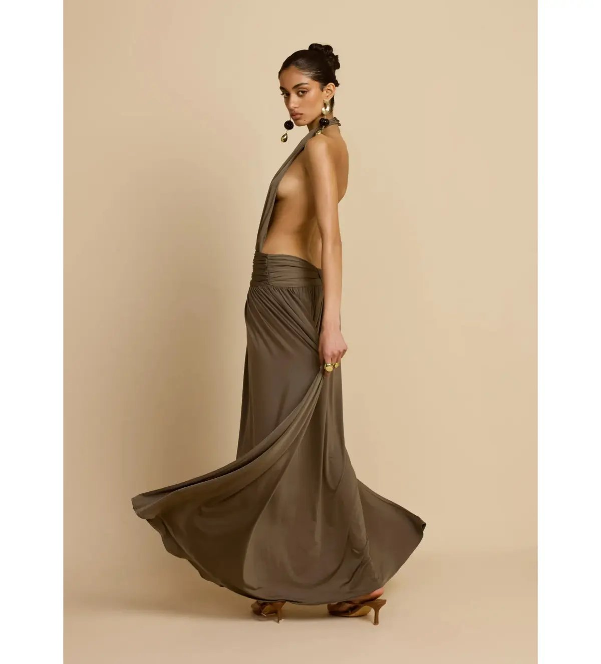 Arcina Ori Satina Maxi Dress Khaki Size AU 6 photo 4