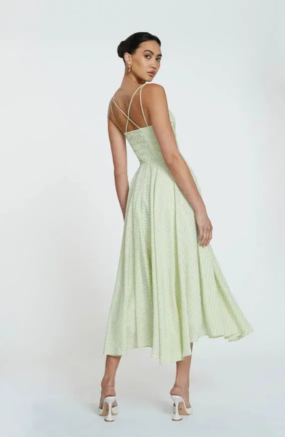 BY JOHNNY Pistachio Stripe Sun Dress Size 12 photo 3