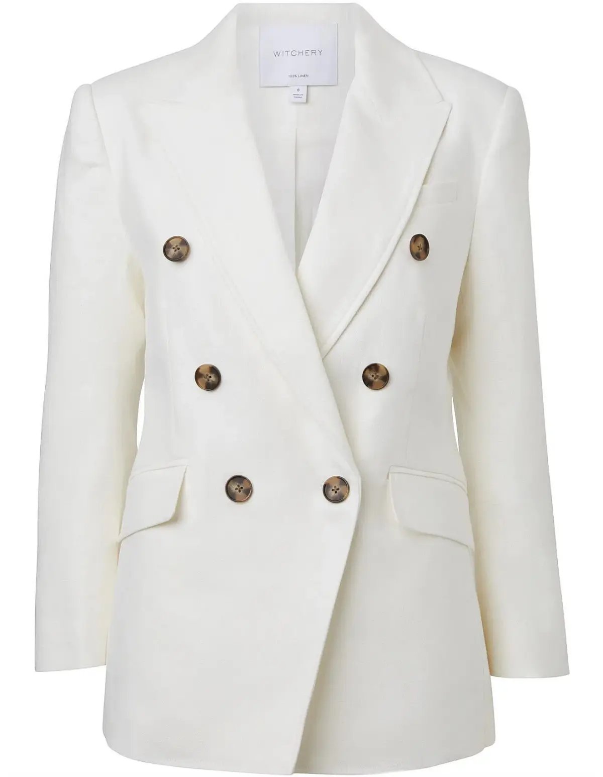 Witchery Linen Double-Breasted Crop Sleeve Blazer White Size 8 photo 6