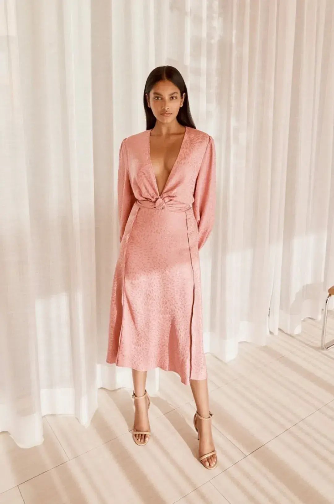 Scanlan Theodore French Textured Weave Midi Dress Pink Size AU 12 photo 4