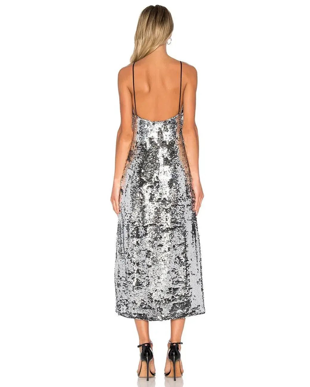 Off-White c/o Virgil Abloh Metallic Sequin Slip Dress Size 10 photo 2