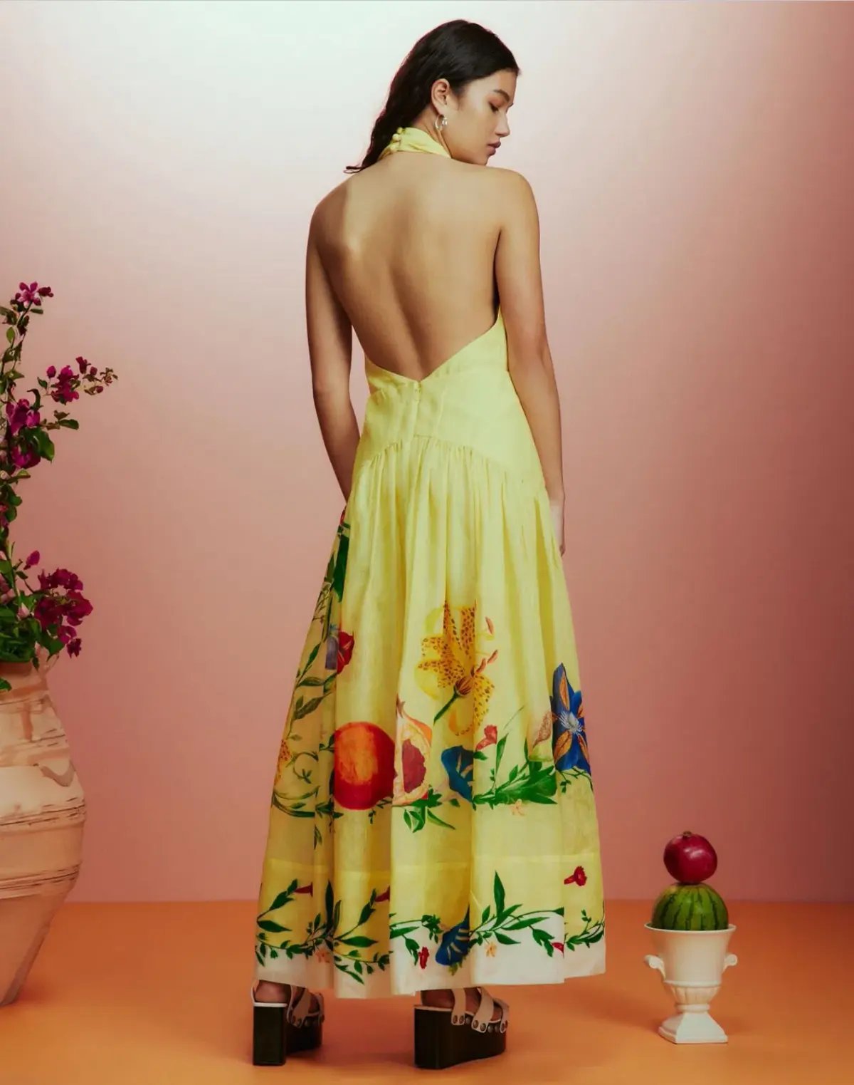 Alemais  Dahlia Halter Gown Midi Yellow Print Size AU 10 photo 3