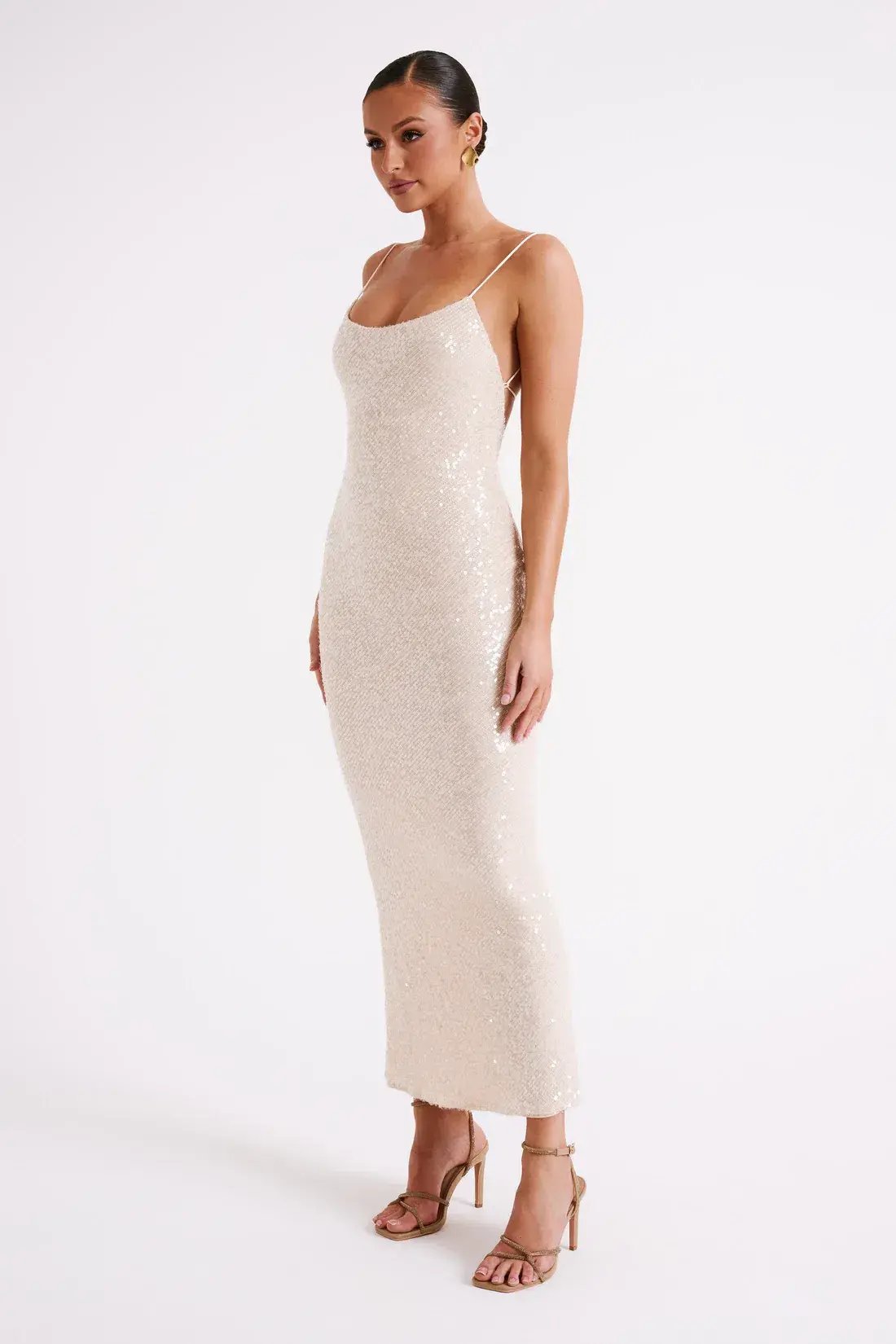 Meshki Brianna Sequin Maxi Dress Cream Size 8 photo 5