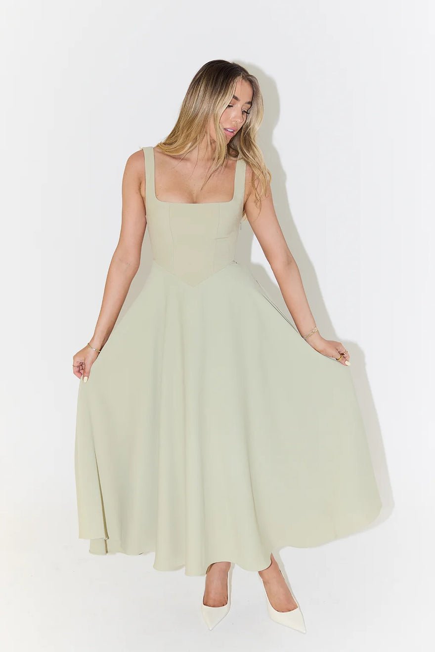 Odd Muse The Ultimate Muse High Waist Square Neck Midi Dress - Sage photo 4