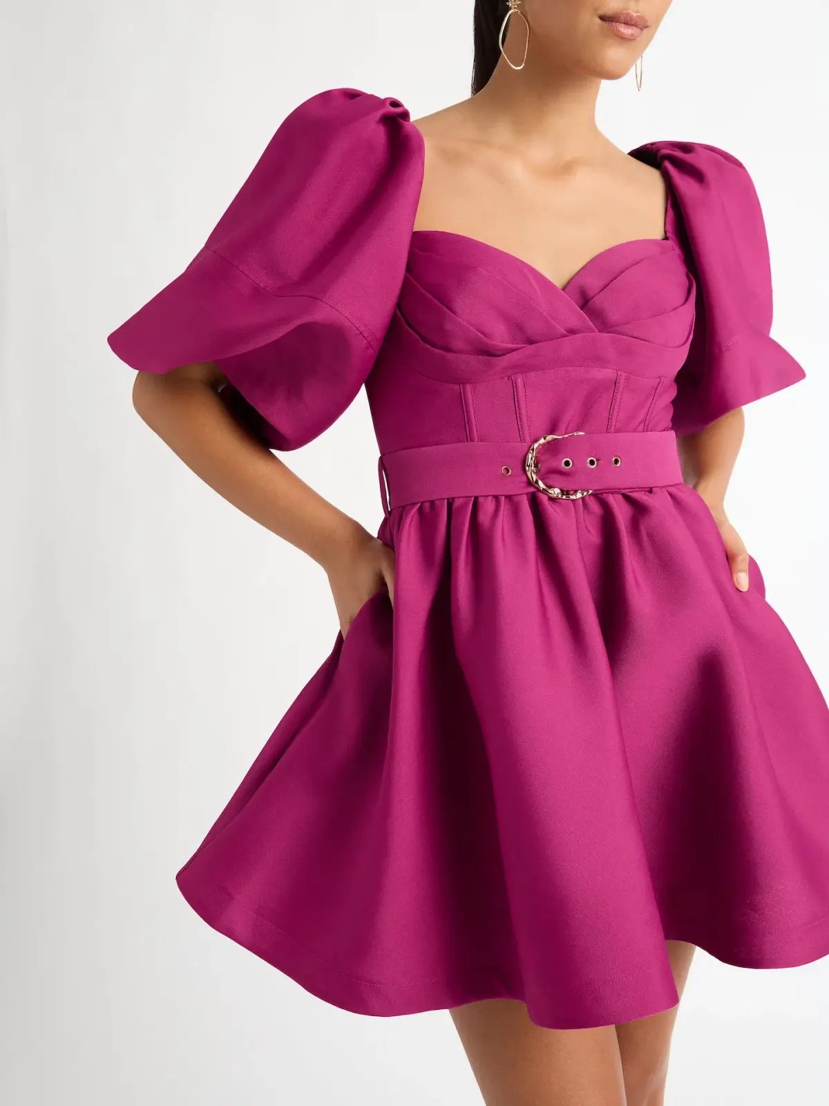 Sheike Sienna Puff Sleeve Mini Dress Raspberry Size 8 photo 2