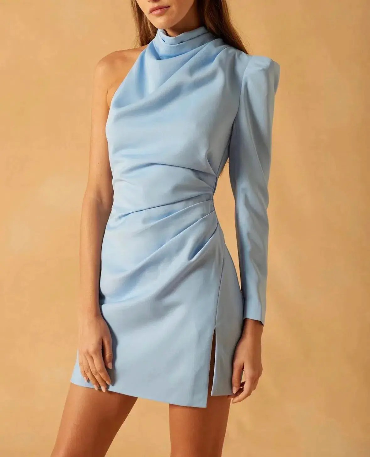 Misha Romeo Satin Mini Dress in Blue Bell Size 6 photo 3