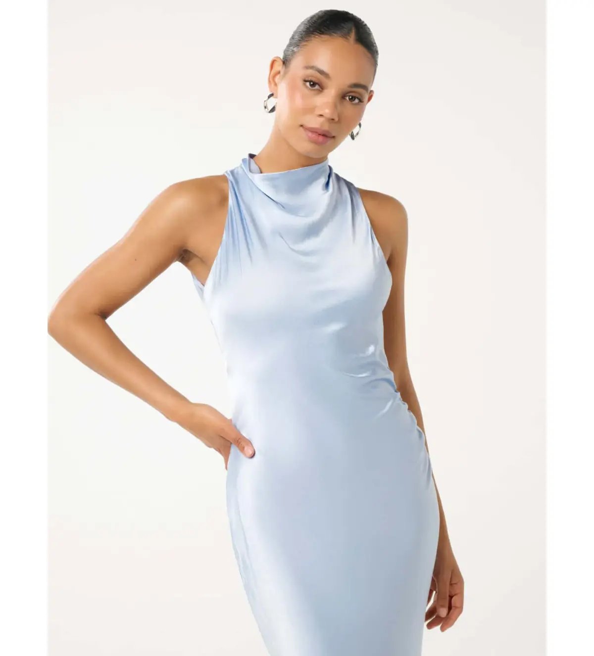 Forever New Michelle Open-Back Satin Maxi Dress Blue Size 12 photo 3