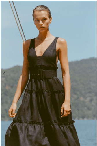 NICOLETTE LINEN TIERED MIDI DRESS - BLACK photo 3