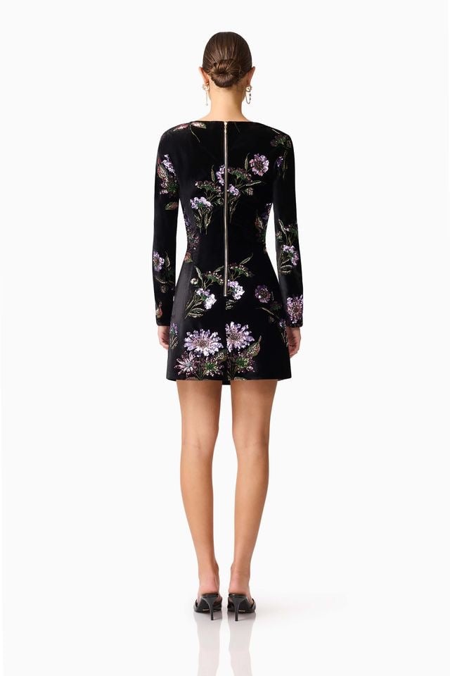 Elliatt Clio Long Sleeve Mini Dress - Black Multi photo 3